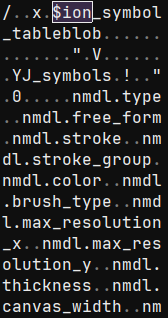 "$ion_symbol_table" among other ascii-text elements such as "nmdl.type", "nmdl.stroke", and "nmdl.brush_type"