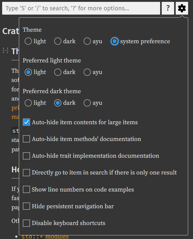 settings menu