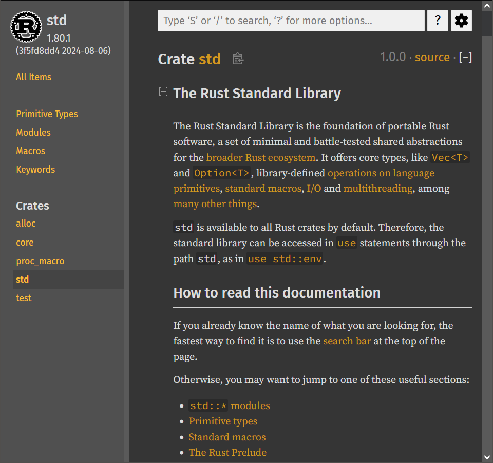 half-width rust standard library home page