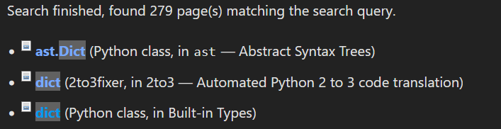 python dict search results