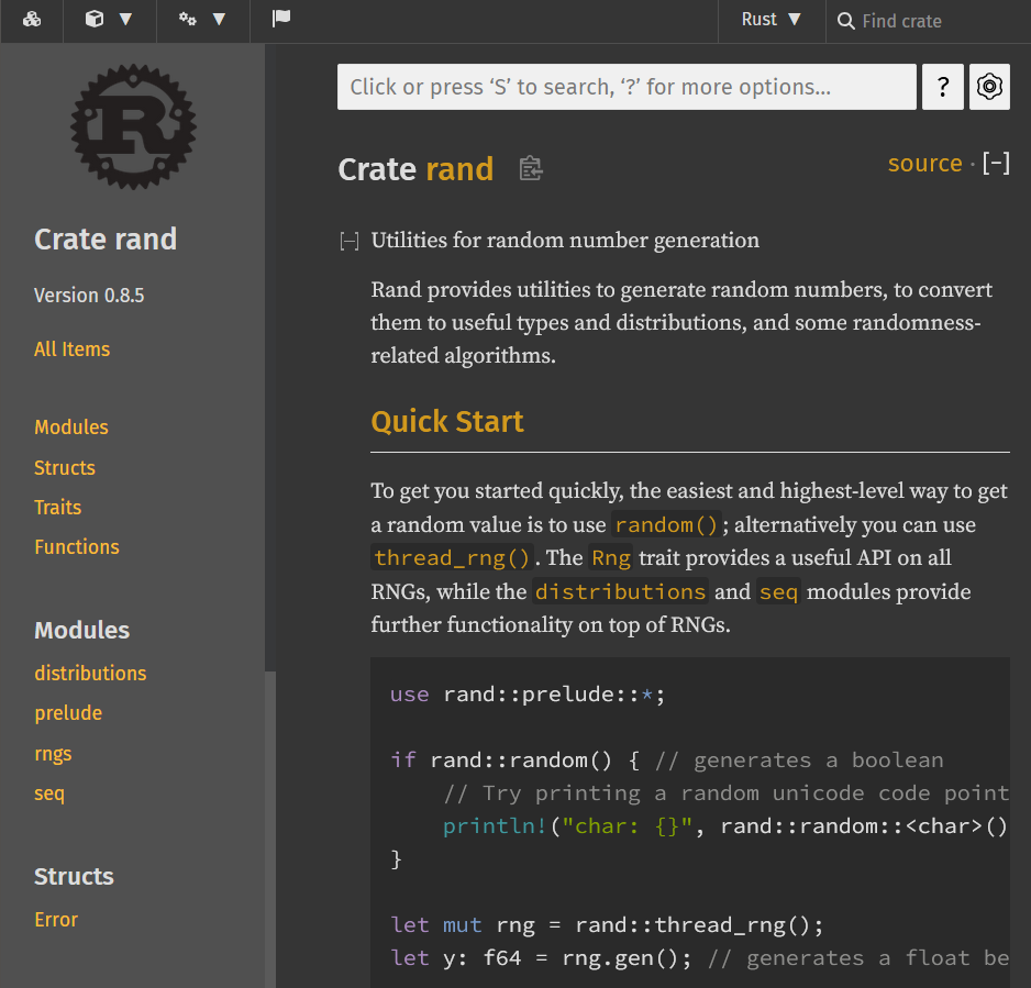 rand crate documentation