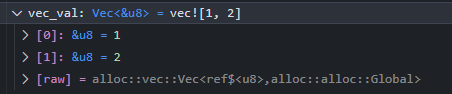 VSCode debugger pane output with nicely formatted Vec elements